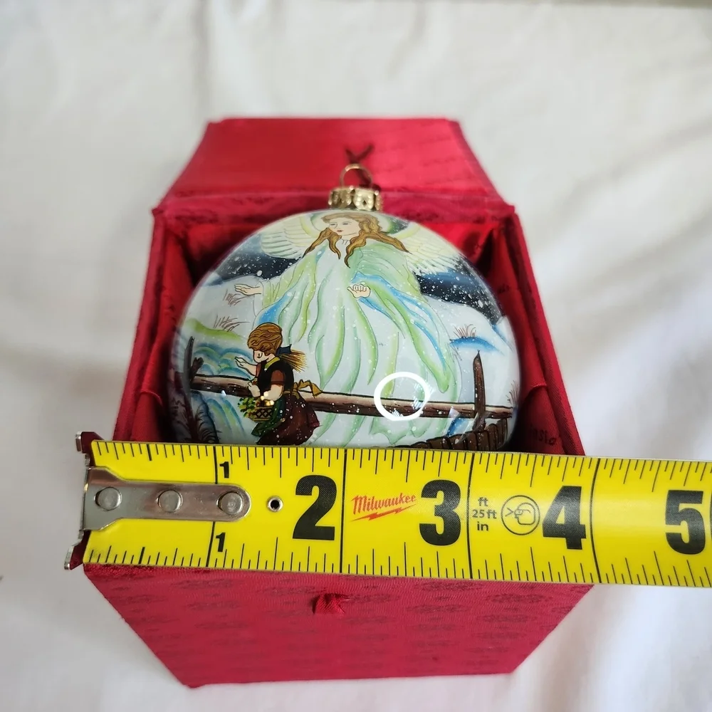 Pier 1 Vintage Reverse Painted Glass Ornament With Box. Guarduan Of Peace